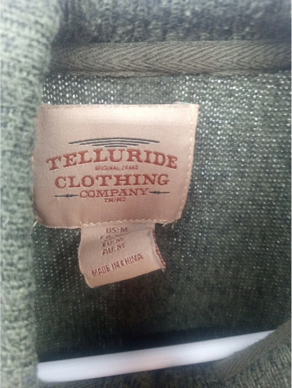 Telluride Clothing Company Fleece Sweater Mens Medium Green Casual 1/4 Button